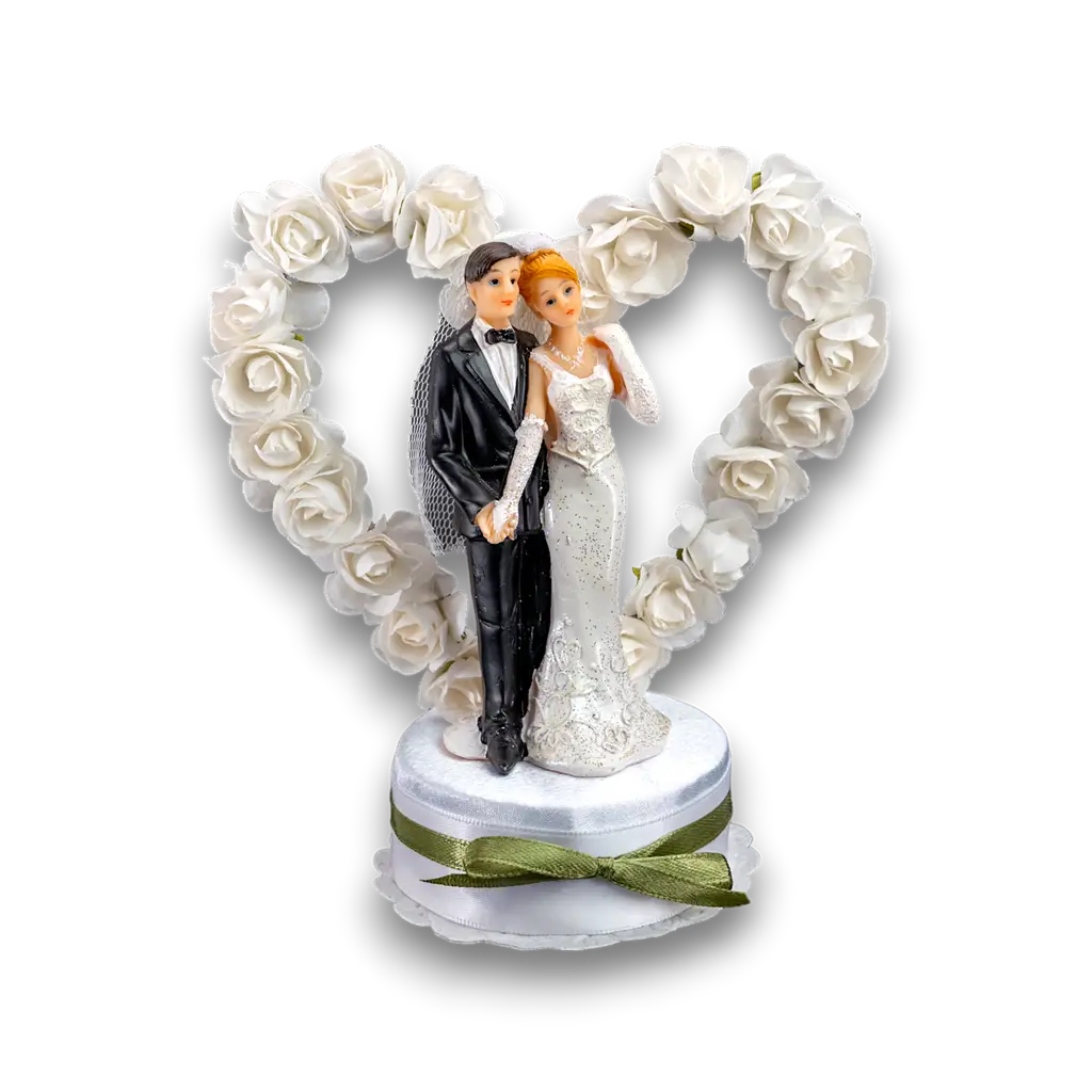 Figur zur Hochzeit eines Paares auf weißem Herz