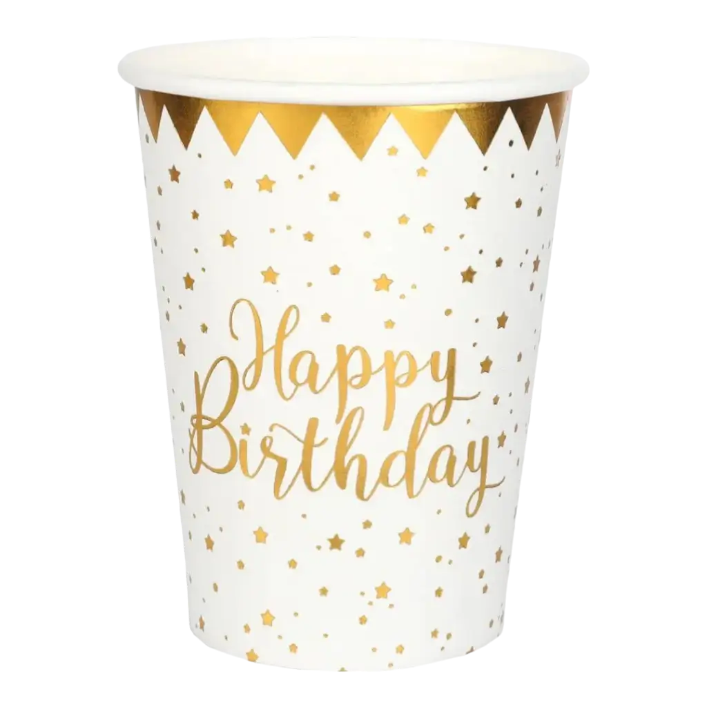 Happy Birthday Becher Gold/Weiß (10er Set)