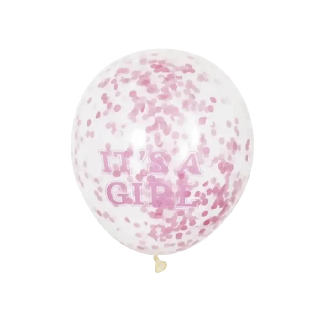 Transparenter Ballon mit rosa Konfetti x6 - Es ist ein Mädchen - 30cm