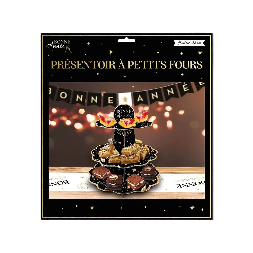 Petits Fours Display "Gutes Neues Jahr" Schwarz / Gold