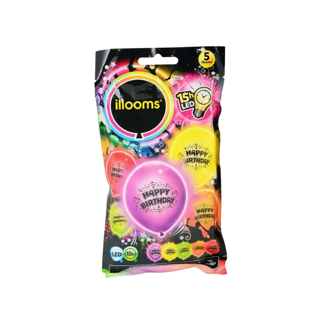 Illooms® LED-Luftballons aus Latex - "Happy Birthday"