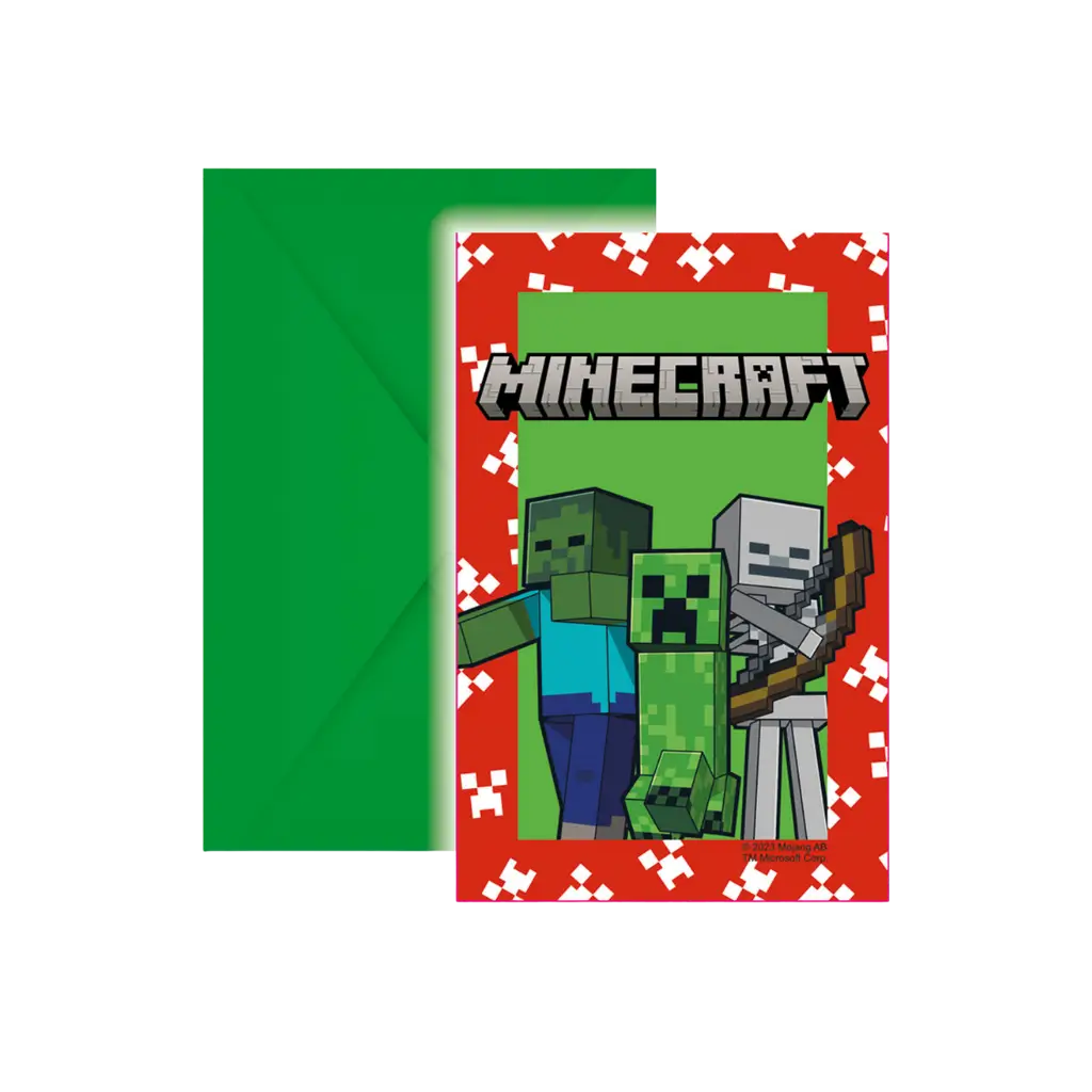 Minecraft Einladungskarte & Umschlag - 6er Set